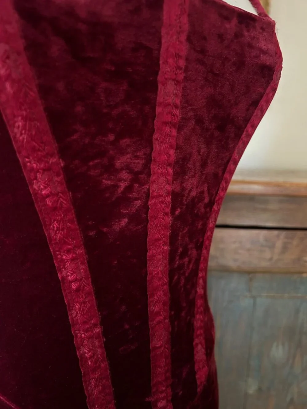 Vintage Betsey Johnson New York Crimson Velvet Corset Dress - Picture 3 of 9